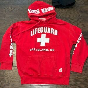 Oak Island NC North Carolina Hoodie Hooded Lifeguard Beach Sweatshirt Jacket M